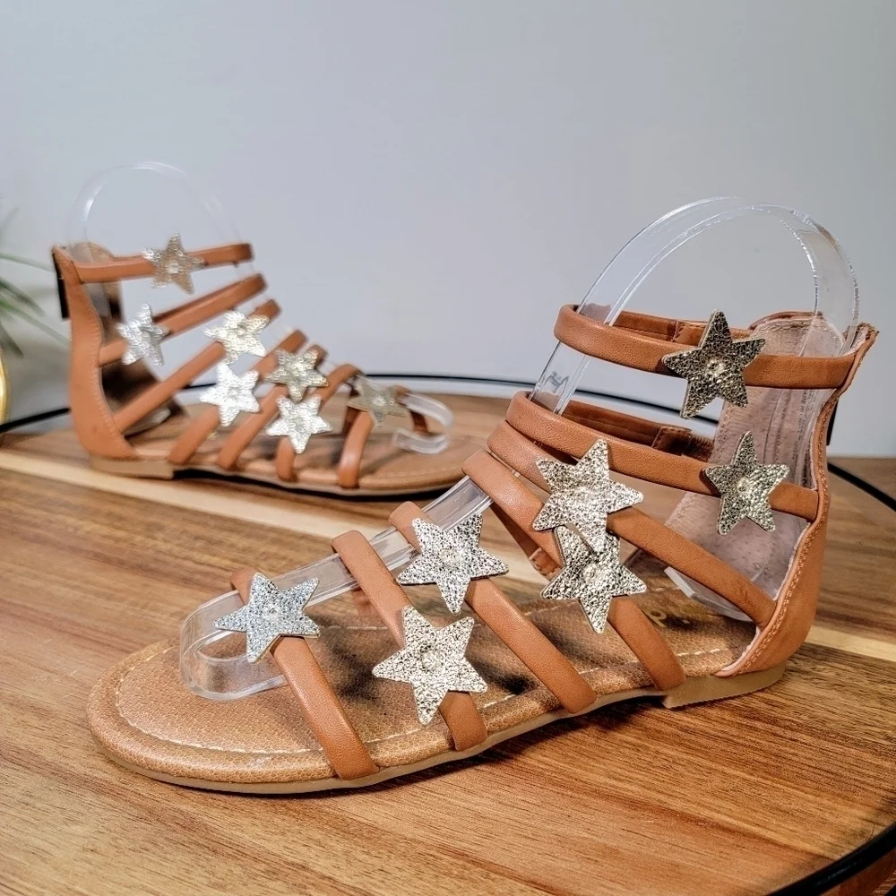 Kidpik Gold Stars Gladiator Sandals Size 1